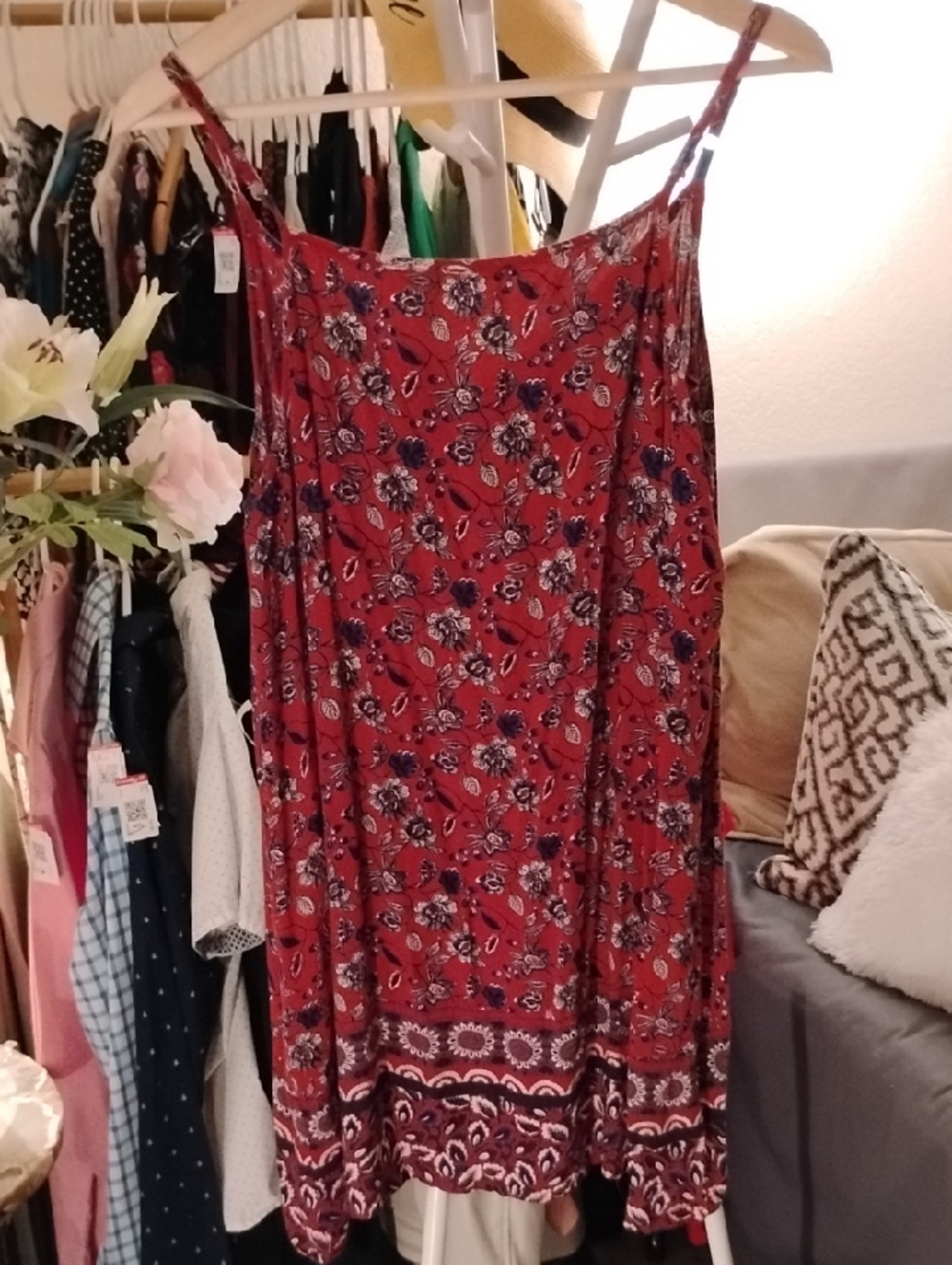 Miami (Made In India) Red Floral Spaghetti-Strap Boho Sundress